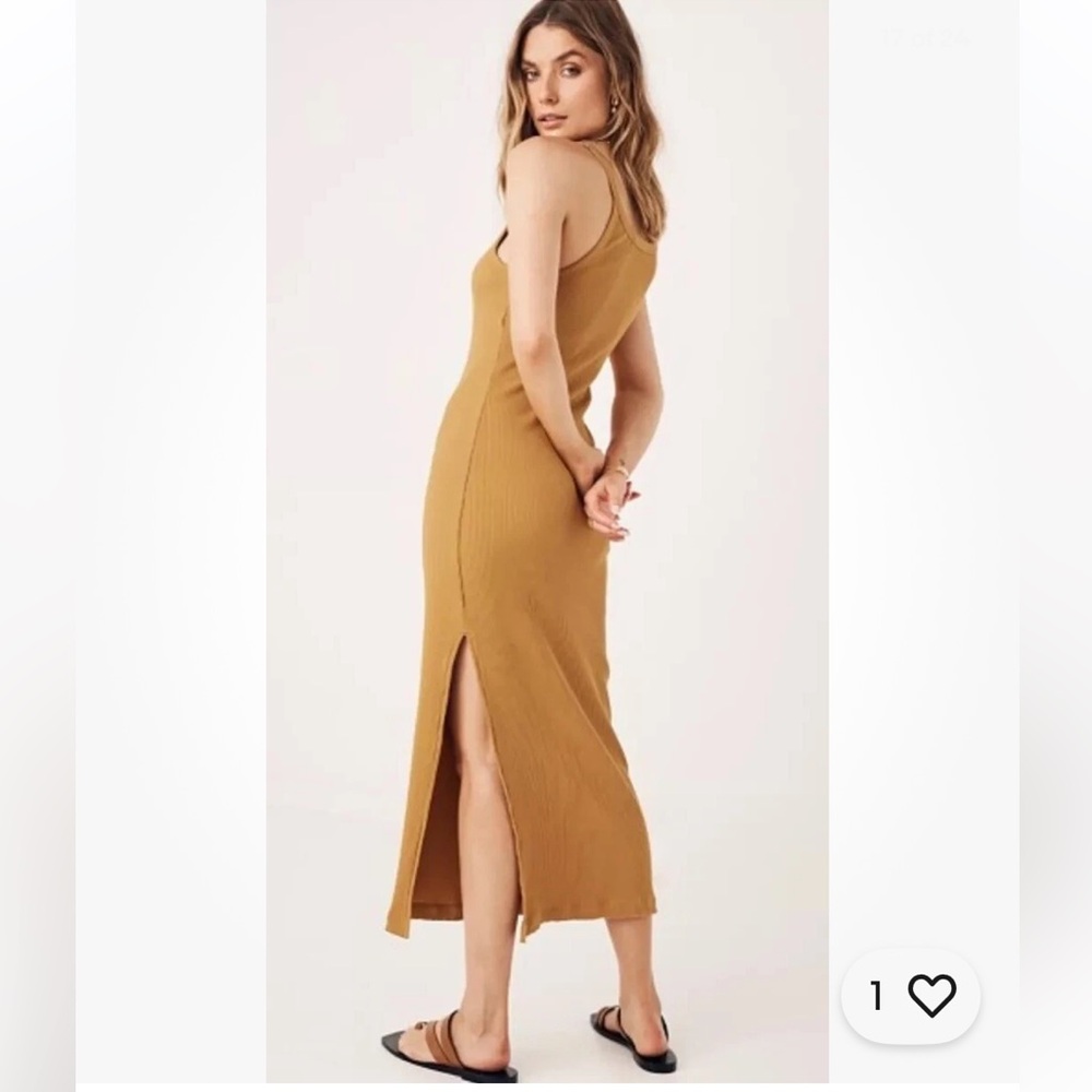 New Spell & the Gypsy Organic Cotton Stretch COSMOS RIB MIDI DRESS Turmeric L